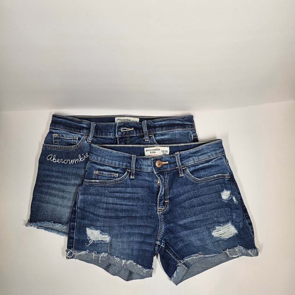 Abercrombie Kids Midi Shorts Girls 13/14 Blue Denim Distressed Sequin Lot of 2